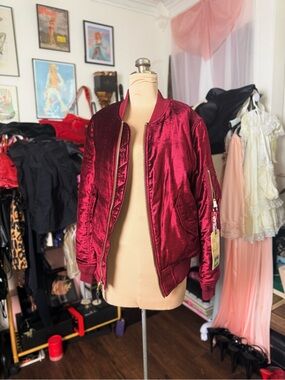 Alpha Industries Women's Burgundy Velvet-like Bomber Jacket